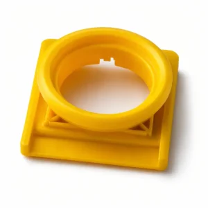Válvula compuerta para manga de riego en plástico resistente color amarillo, accesorio para control de flujo de agua en sistemas agrícolas