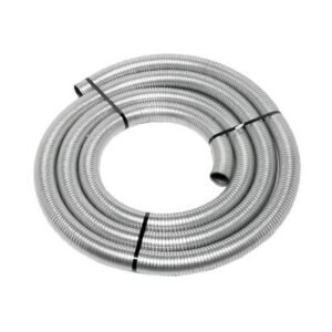Imagen de tubería metálica flexible de acero galvanizado para escape, medida 1 a 1 1/4 pulgadas. Ideal para sistemas automotrices, motores y líneas de escape industriales. Producto distribuido por Grupo Acorsa en Perú.