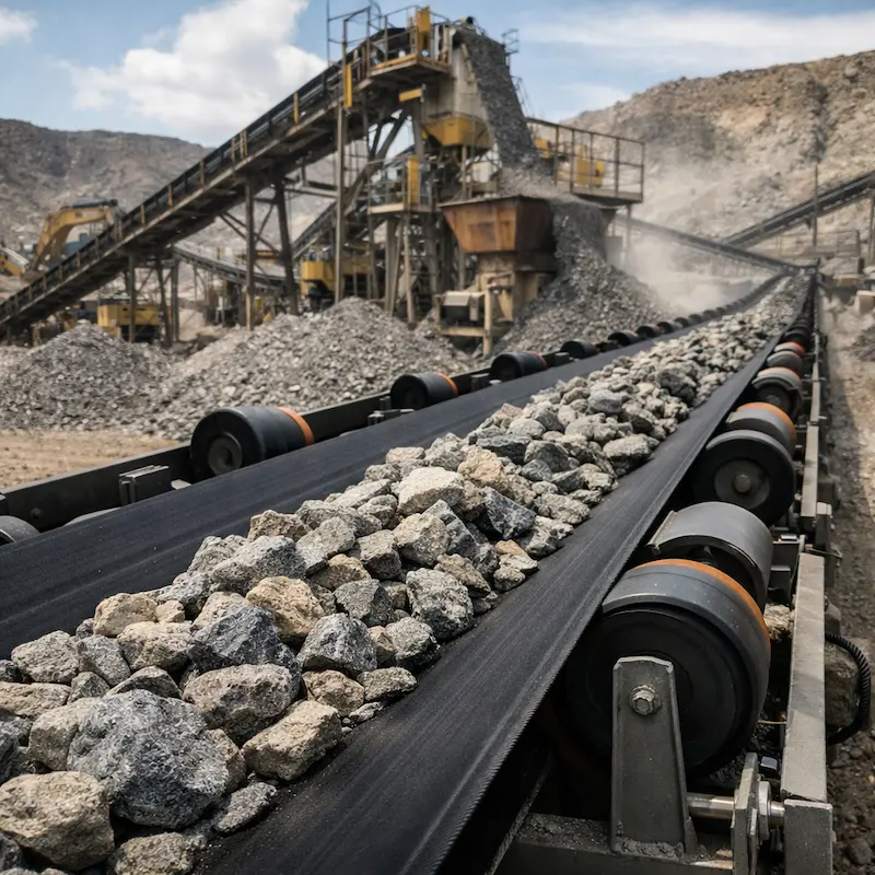 Faja transportadora de nylon para minería y transporte de material en planta chancadora