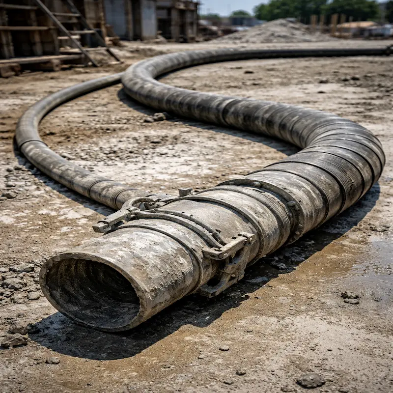 Manguera industrial para cemento utilizada en bombeo de concreto en construcción.