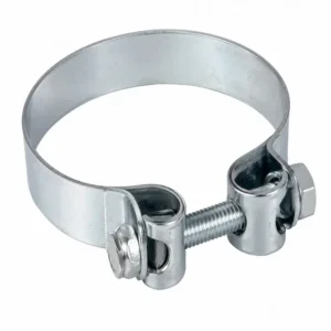 Abrazadera de correa galvanizada industrial para sujeción segura de mangueras, tuberías y conexiones con alta resistencia mecánica y acabado anticorrosivo.