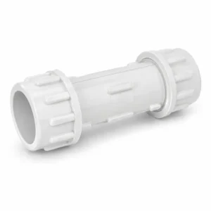 Acople PVC a presión para unión de tuberías, conexión hidráulica de alta resistencia para sistemas de agua, riego, instalaciones sanitarias y conducción de fluidos industriales.