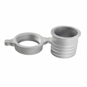 Acople de aluminio para motobomba con espiga para manguera y conexión roscada, accesorio industrial para sistemas de bombeo de agua, riego agrícola y conducción de fluidos.