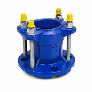 Adaptador brida premium pesada de hierro dúctil para conexión de tuberías PEAD y sistemas hidráulicos industriales de alta presión con acabado anticorrosivo color azul