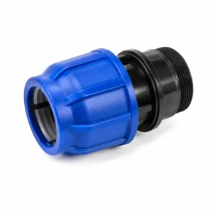 Adaptador conector HDPE para tubería de polietileno de alta densidad, conexión por compresión de alta resistencia para sistemas hidráulicos, riego agrícola y aplicaciones industriales
