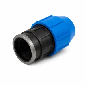 Adaptador hembra PP por compresión rosca para tuberías de polietileno, conexión hidráulica de polipropileno de alta resistencia para sistemas de agua, riego agrícola y aplicaciones industriales