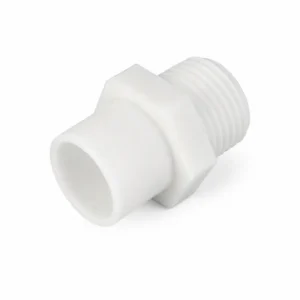 Adaptador macho PVDF SDR21 para termofusión de alta resistencia química, conexión industrial para sistemas de fluidos corrosivos, procesos químicos y tuberías termoplásticas de alto desempeño