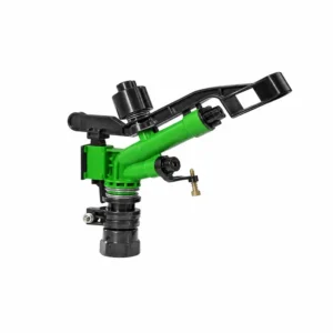 Aspersor cañón plástico RH sectorial para riego agrícola de alto alcance, fabricado en plástico resistente para distribución controlada de agua en cultivos y áreas verdes.
