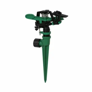 Aspersor con estaca DONE WELL para riego agrícola y jardinería, diseñado para distribución uniforme de agua con fácil instalación en suelo y alta resistencia para uso exterior.