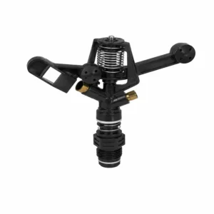 Aspersor plástico negro RM LM-9136 para riego agrícola y jardinería, diseñado para distribución uniforme de agua, alta resistencia al uso exterior y eficiente cobertura de aspersión.