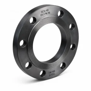 Brida SCH 40 ISO PN16 para sistemas de tuberías industriales, componente de alta resistencia diseñado para conexiones seguras en conducción de agua, fluidos y aplicaciones hidráulicas de alta presión.