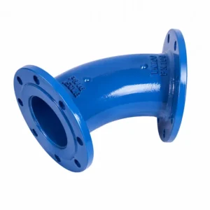 Codo bridado 45° para sistemas de tuberías industriales y redes hidráulicas, fabricado en material de alta resistencia con conexión bridada para conducción eficiente de agua y fluidos, ideal para cambios de dirección en instalaciones industriales, sanitarias y de alta presión.