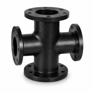 Cruz FoGo para sistemas de tuberías y redes hidráulicas de alta resistencia, fabricada en hierro dúctil con conexiones bridadas, diseñada para distribución eficiente de fluidos en aplicaciones industriales, sanitarias, contra incendio y conducción de agua a presión.
