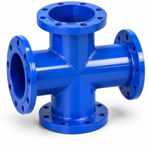 Cruz bridado para sistemas de tuberías industriales y redes hidráulicas, fabricada en material de alta resistencia con conexiones bridadas para unión segura y eficiente, ideal para conducción de agua, fluidos y aplicaciones industriales de alta presión.