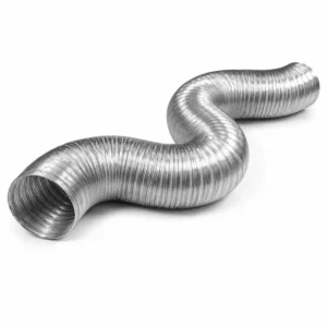 Ducto aluminio semirrígido flexible de alta resistencia para ventilación y extracción de aire, fabricado con estructura corrugada metálica que permite gran flexibilidad, durabilidad y fácil instalación en aplicaciones industriales y comerciales.