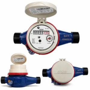 Medidor de agua Elster M170 chorro múltiple para medición precisa de consumo de agua potable, con cuerpo resistente color azul, visor de lectura analógica y diseño industrial para aplicaciones residenciales, comerciales e industriales.