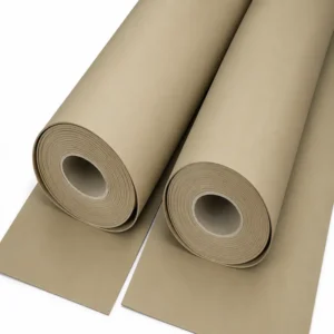 Empaquetadura a base de fibra de celulosa industrial color beige para sellado de bridas y conexiones, fabricada con material resistente a aceites, presión y temperatura, ideal para aplicaciones hidráulicas, automotrices e industriales.