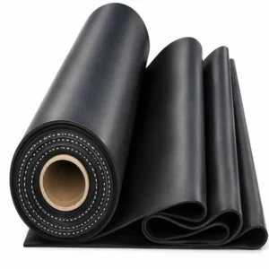 Empaquetadura de jebe natural con lona reforzada color negro para sellado industrial de alta resistencia, ideal para bridas, tuberías y equipos sometidos a presión, fricción y desgaste en aplicaciones hidráulicas e industriales.