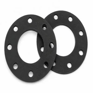 Empaquetadura de neopreno industrial color negro para sellado de bridas y tuberías, resistente al agua, aceites, presión y agentes químicos, ideal para aplicaciones hidráulicas e industriales.