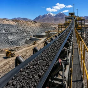Faja transportadora para minería de alta resistencia utilizada para transporte de minerales, agregados y materiales a granel en operaciones mineras e industriales.