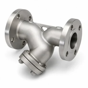 Filtro Tipo Y bridado de acero inoxidable para filtración industrial, diseñado para retener partículas sólidas y proteger válvulas, bombas, medidores y equipos de proceso.