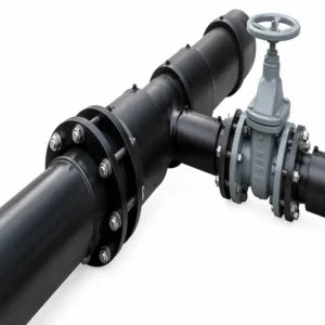 Flange adapter para válvula y tubería HDPE, diseñado para realizar conexiones bridado seguras entre válvulas, accesorios y sistemas de conducción de agua.