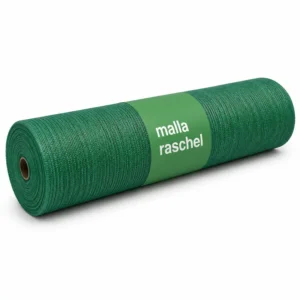 Malla Raschel verde fabricada en polietileno de alta densidad con protección UV, ideal para sombreado agrícola, viveros, invernaderos, construcción y protección solar.