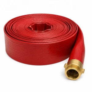 Manga 6 Bar Nitrilo Roja de alta presión fabricada con recubrimiento de nitrilo resistente a la abrasión, ideal para conducción y descarga de agua en minería, industria y sistemas contra incendio.
