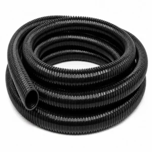 Manguera PVC negra para succión y descarga de agua y líquidos, ideal para riego agrícola, construcción, drenaje y aplicaciones industriales de trabajo liviano.