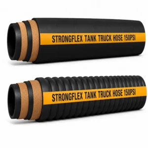 Manguera de descarga de aceite 150 PSI resistente a hidrocarburos, diseñada para transferencia de combustibles, diésel, petróleo y lubricantes en aplicaciones industriales y mineras.