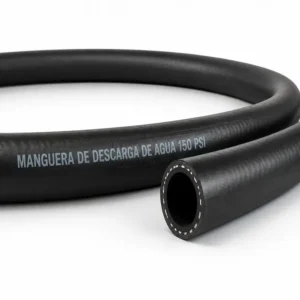 Manguera de descarga de aceite 300 PSI reforzada para transferencia de combustibles, diésel, petróleo, lubricantes y derivados de hidrocarburos en aplicaciones industriales y mineras.