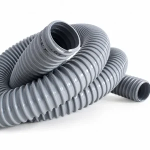 Manguera dúctil PVC gris para ventilación fabricada con PVC flexible reforzado, ideal para conducción de aire, extracción de humos y sistemas de ventilación industrial.