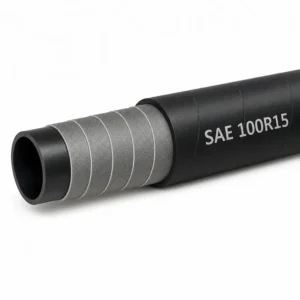 Manguera hidráulica SAE 100 R15 con refuerzo de cuatro y seis alambres en espiral, diseñada para sistemas hidráulicos de ultra alta presión en minería, construcción y maquinaria pesada.