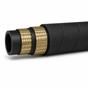 Manguera hidráulica SAE 100 R2 con doble refuerzo de alambre trenzado, diseñada para sistemas hidráulicos de alta presión en maquinaria industrial, minería, construcción y equipos móviles.