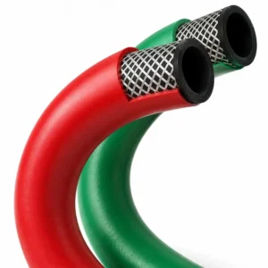 Manguera melliza de 300 PSI para conducción simultánea de aire y agua, ideal para aplicaciones industriales, minería, construcción, talleres y sistemas neumáticos que requieren alta flexibilidad y resistencia.
