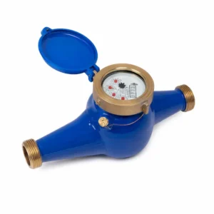 Medidor de agua roscado de 1/2” hasta 2” con cuerpo metálico de alta resistencia, diseñado para la medición precisa del consumo de agua en instalaciones residenciales, comerciales e industriales, con conexiones roscadas y alta durabilidad.