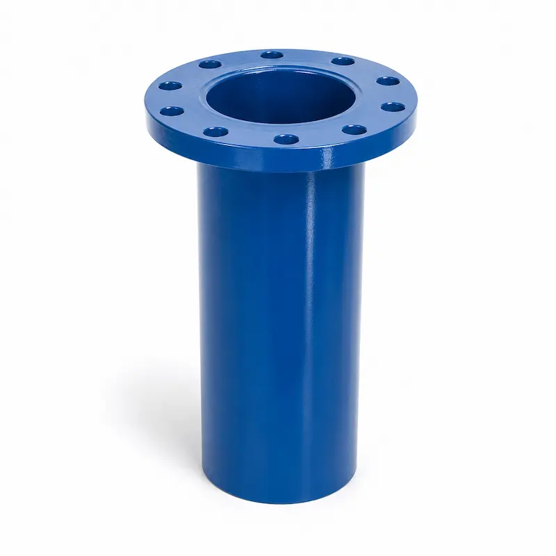 Niple brida espiga de acero con brida perforada y extremo espigado para manguera, diseñado para conexiones seguras en sistemas hidráulicos, conducción de agua, minería, riego e instalaciones industriales de alta resistencia.