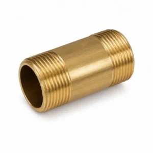 Niple de bronce con rosca macho en ambos extremos, fabricado en aleación de cobre y zinc de alta resistencia, ideal para conexiones hidráulicas, sistemas de agua potable, aire comprimido, instalaciones industriales, agrícolas y conducción segura de fluidos.