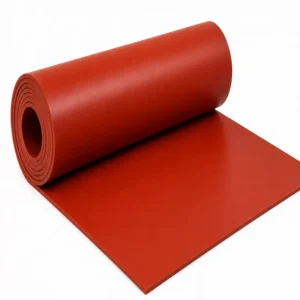 Planchas de jebe rojo de alta temperatura fabricadas con compuestos resistentes al calor, ideales para aplicaciones industriales que requieren soportar temperaturas elevadas, utilizadas en juntas, sellos, empaques, aislamiento y protección en hornos, maquinaria, procesos térmicos e industrias alimentarias y manufactureras.