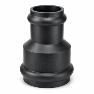 Reducción concéntrica HDPE SDR11/SDR17 PE100 PE4710 para electrofusión, diseñada para conectar tuberías de diferentes diámetros con máxima resistencia, ideal para redes de agua potable, minería, gas, riego y aplicaciones industriales de alta presión.