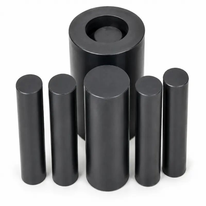 Teflón grafitado (PTFE con grafito) de alta resistencia al desgaste y baja fricción, ideal para la fabricación de sellos, bujes, anillos, cojinetes y componentes industriales que requieren excelente estabilidad térmica, resistencia química y larga vida útil en aplicaciones de alto rendimiento.
