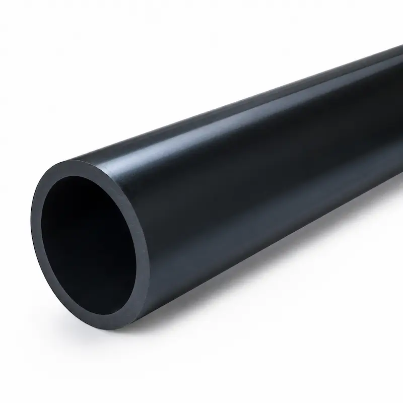 Tubería PVC SCH80 de alta presión color gris oscuro para conducción de fluidos industriales, resistente a químicos, corrosión y aplicaciones de agua, procesos industriales y sistemas hidráulicos.