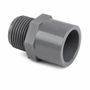 UPR R macho de PVC para conexión roscada en sistemas de tuberías de agua, riego e instalaciones industriales, diseñado para una unión segura y resistente.
