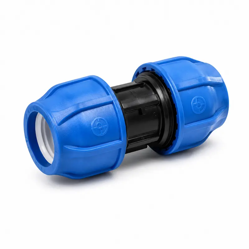Unión simple HDPE para conexión de tuberías de polietileno, diseñada para garantizar una unión segura, hermética y resistente en sistemas hidráulicos.