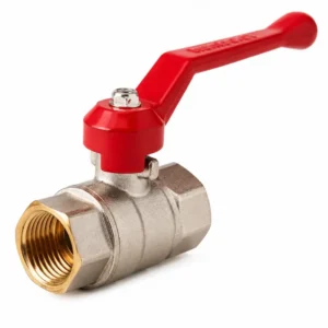 Válvula de bronce para agua con conexión roscada y palanca de accionamiento manual para control de flujo en sistemas hidráulicos.