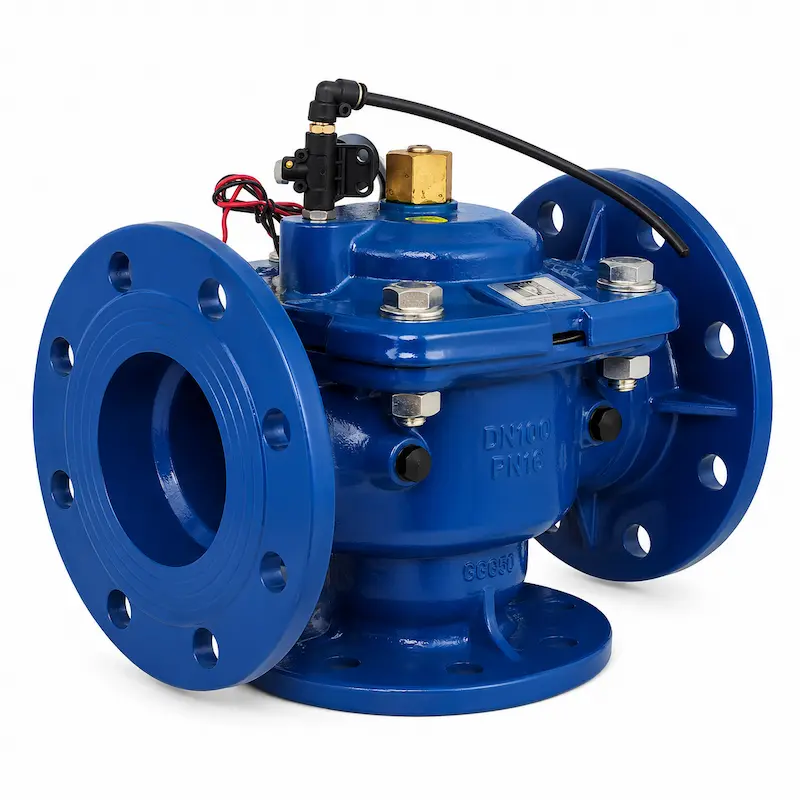 Válvula de retrolavado ranurado rosca hembra bridado para limpieza automática de filtros y sistemas de tratamiento de agua industrial.