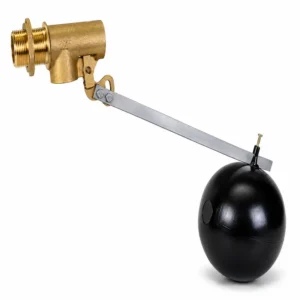 Válvula flotador de bronce con boya plástica para control automático de nivel de agua en tanques y cisternas.
