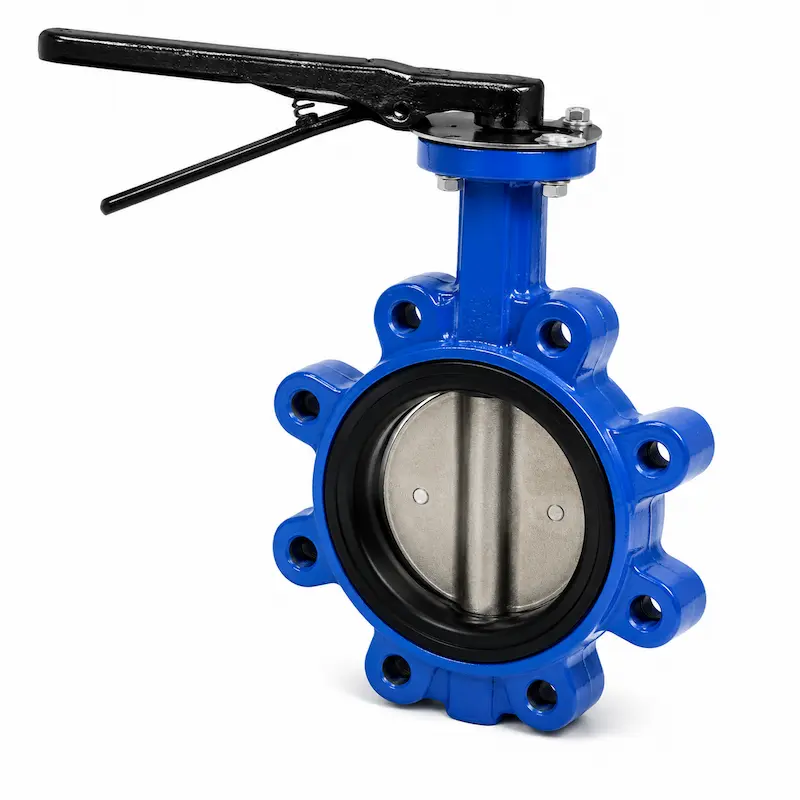 Válvula mariposa industrial tipo wafer para control y regulación de flujo en sistemas hidráulicos, agua e industria.