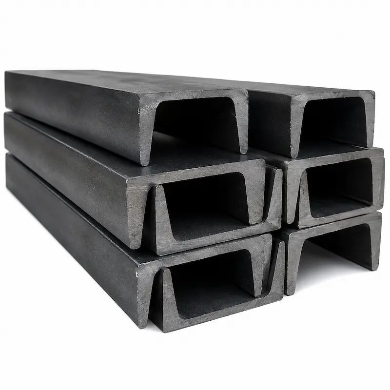 Vigas y canales de acero estructural para construcción, fabricación de estructuras metálicas, industria y proyectos de ingeniería.
