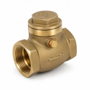 Válvula check Climal de bronce con conexión roscada, diseñada para evitar el retorno de fluidos en sistemas de agua, bombeo e instalaciones hidráulicas.